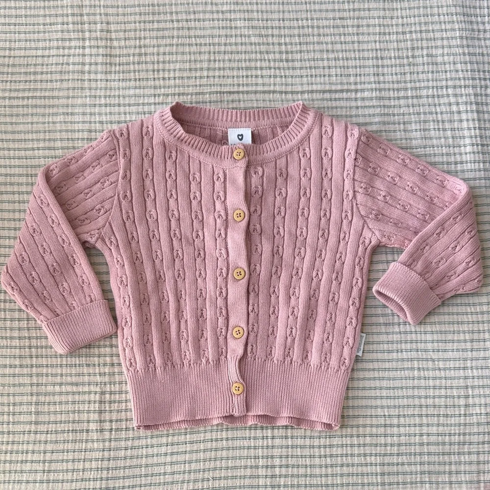 Korango Pointelle Rose Pink Baby Cardigan NWY